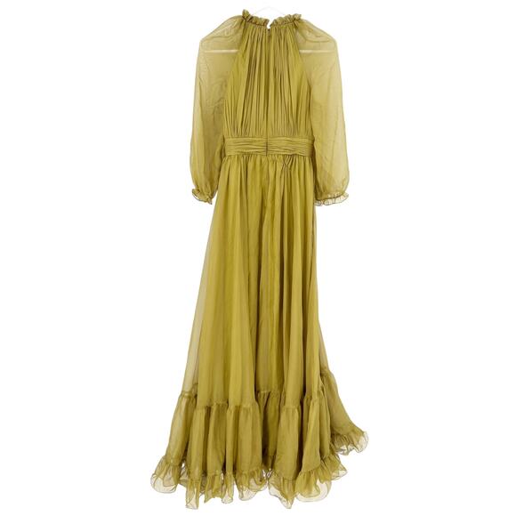 MAC DUGGAL Dress Size 2 Evening Gown Chiffon Ruched Illusion Raglan Sleeve Green - Picture 5 of 8